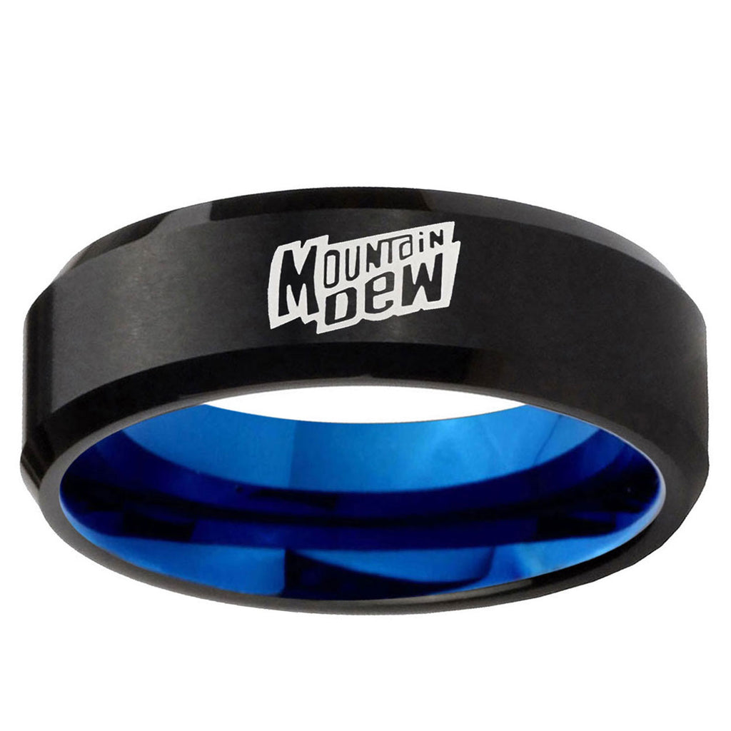 5mm Mountain Dew Two-Tone Beveled Black Blue Tungsten Promised Ring