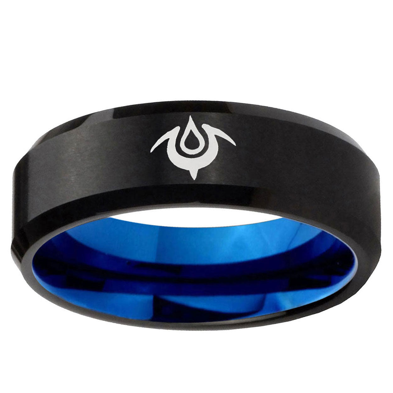 5mm Naga Two-Tone Beveled Black Blue Tungsten Promised Ring