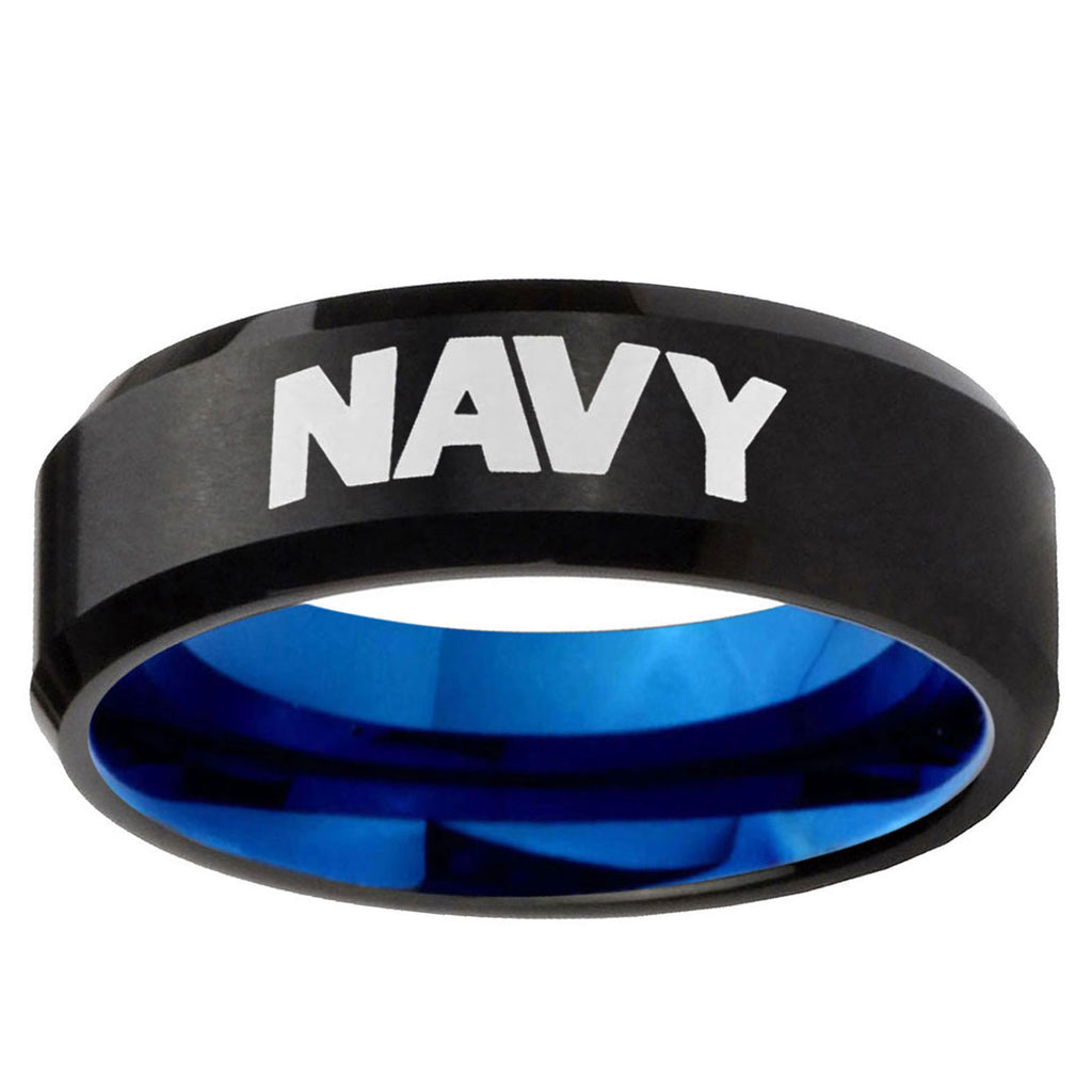 5mm Navy Two-Tone Beveled Black Blue Tungsten Promised Ring
