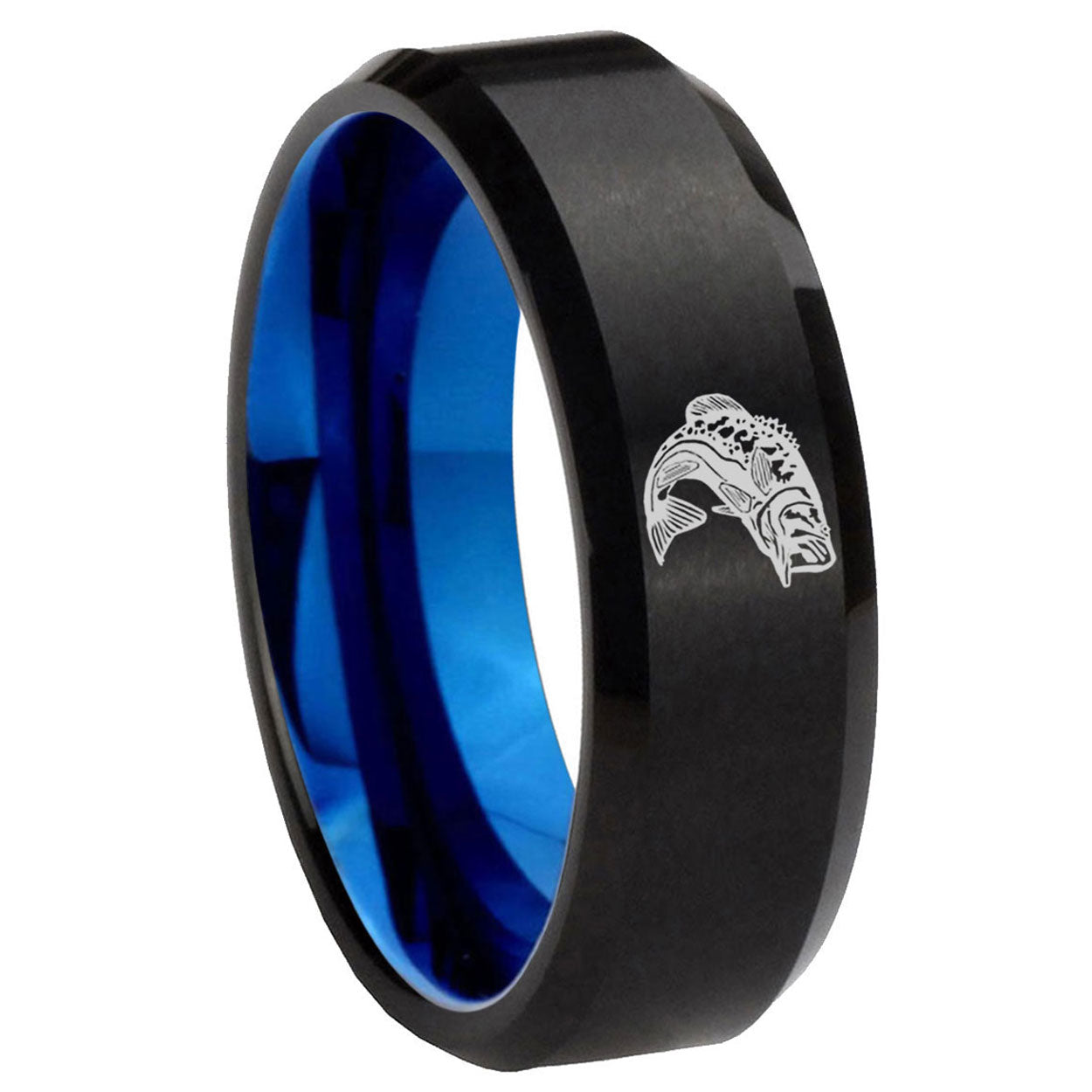 10mm Fishing Bevel Tungsten Carbide Blue Wedding Ring