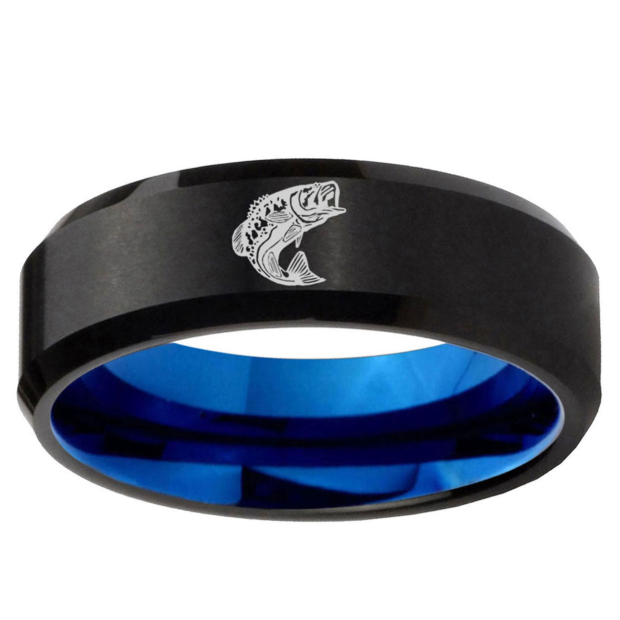 10mm Fishing Bevel Tungsten Carbide Blue Wedding Ring