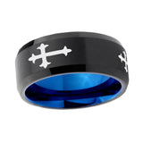 10mm-Christian-Cross-Religious-Bevel-Tungsten-Carbide-Blue-Wedding-Ring