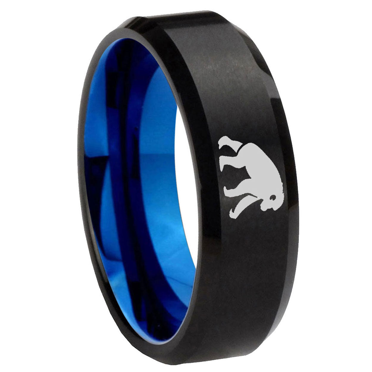 10mm Chimpanzee Bevel Tungsten Carbide Blue Wedding Ring