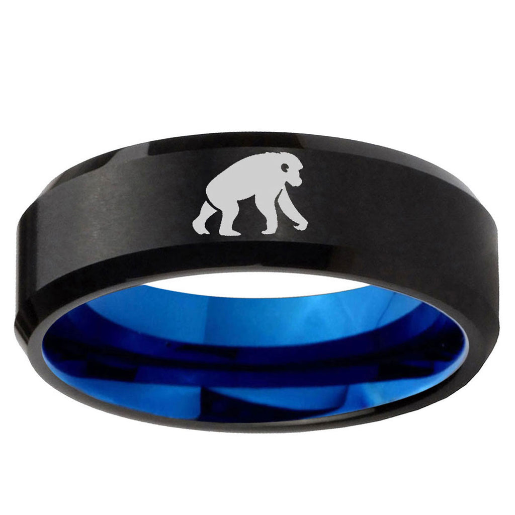 10mm Chimpanzee Bevel Tungsten Carbide Blue Wedding Ring
