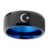 10mm-Crescent-Moon-Stars-Bevel-Tungsten-Carbide-Blue-Wedding-Ring
