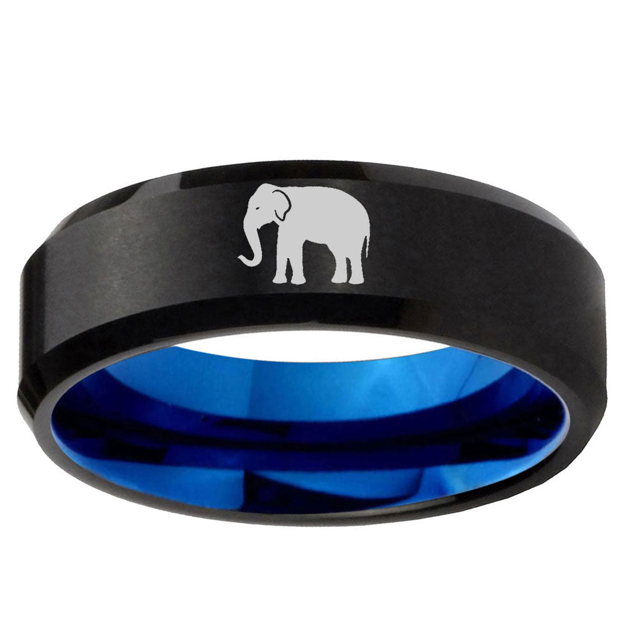 10mm Elephant Bevel Tungsten Carbide Blue Wedding Ring