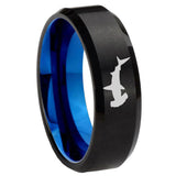 10mm Hammerhead Shark Bevel Tungsten Carbide Blue Wedding Ring
