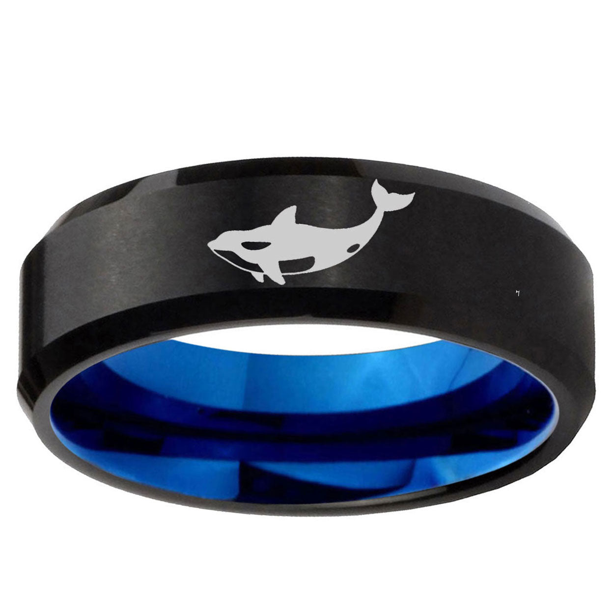 5mm Killer Whale Two-Tone Beveled Black Blue Tungsten Promised Ring