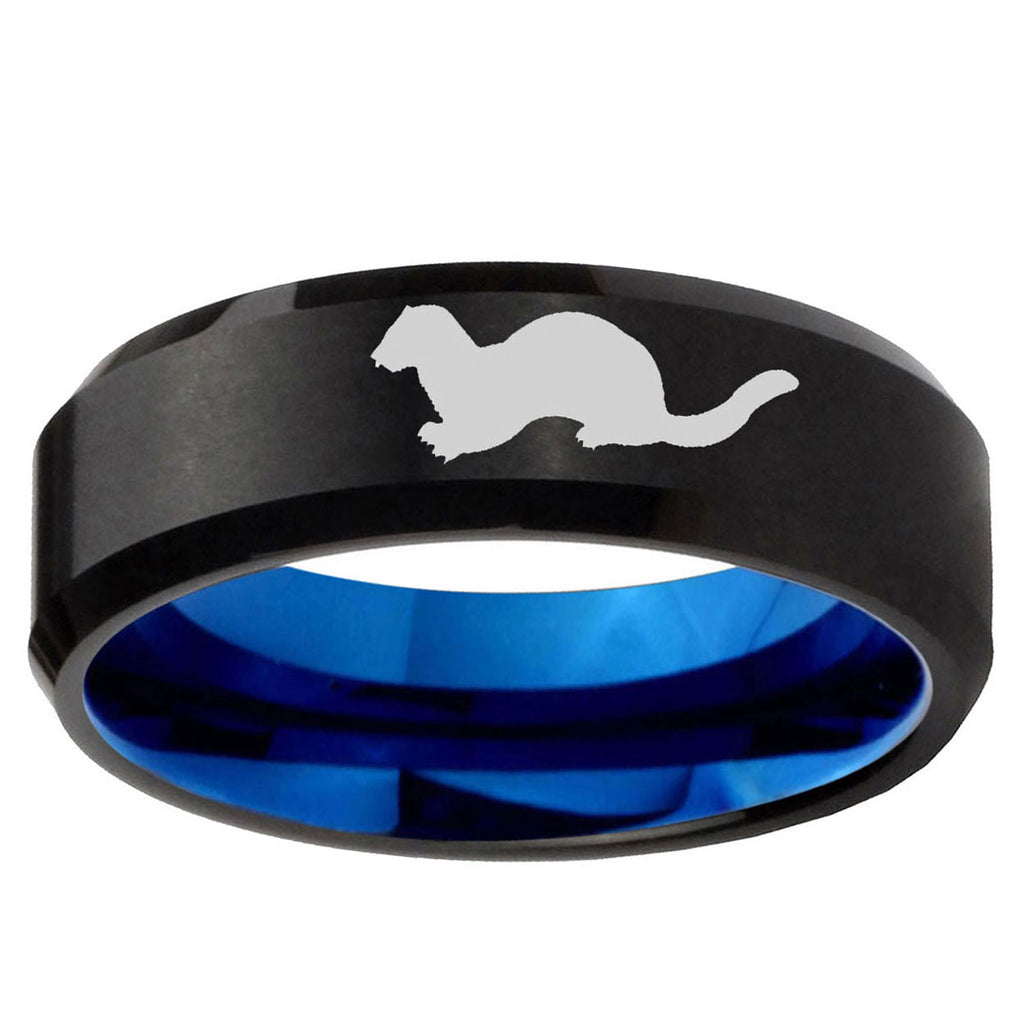 5mm Otter Two-Tone Beveled Black Blue Tungsten Promised Ring