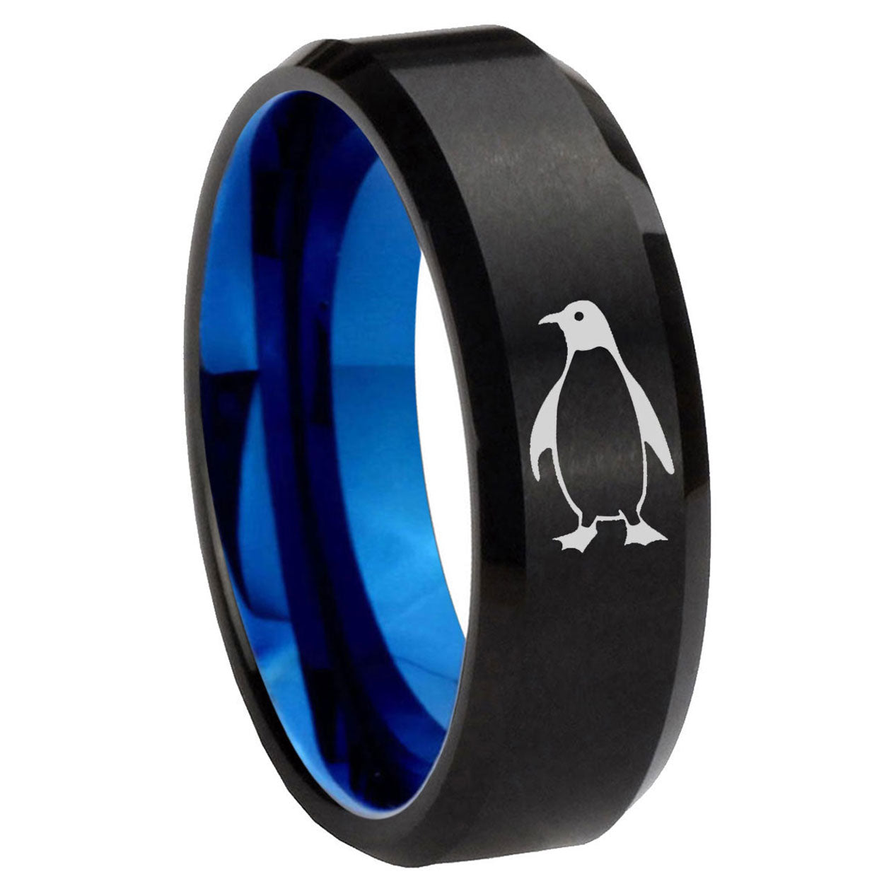 10mm Penguin Bevel Tungsten Carbide Blue Wedding Ring