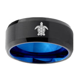 5, 8mm Sea Turtle Beveled Edge Blue Black Tungsten Rings For Men