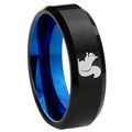 8mm Squirrel Two-Tone Beveled Black Blue Tungsten Promised Ring