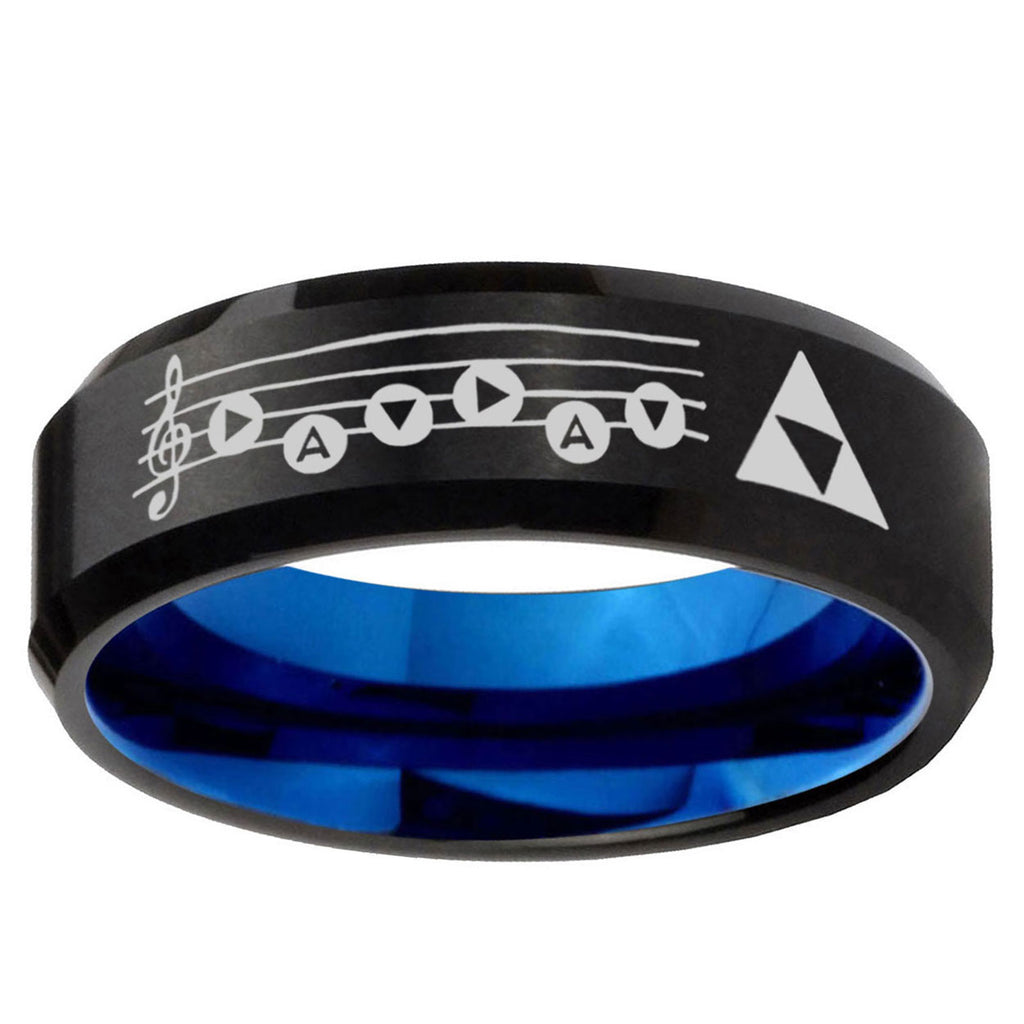 5mm Ocarina Songs Zelda Two-Tone Beveled Black Blue Tungsten Promised Ring