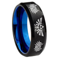 8mm Zelda Majora's Mask Two-Tone Beveled Black Blue Tungsten Promised Ring