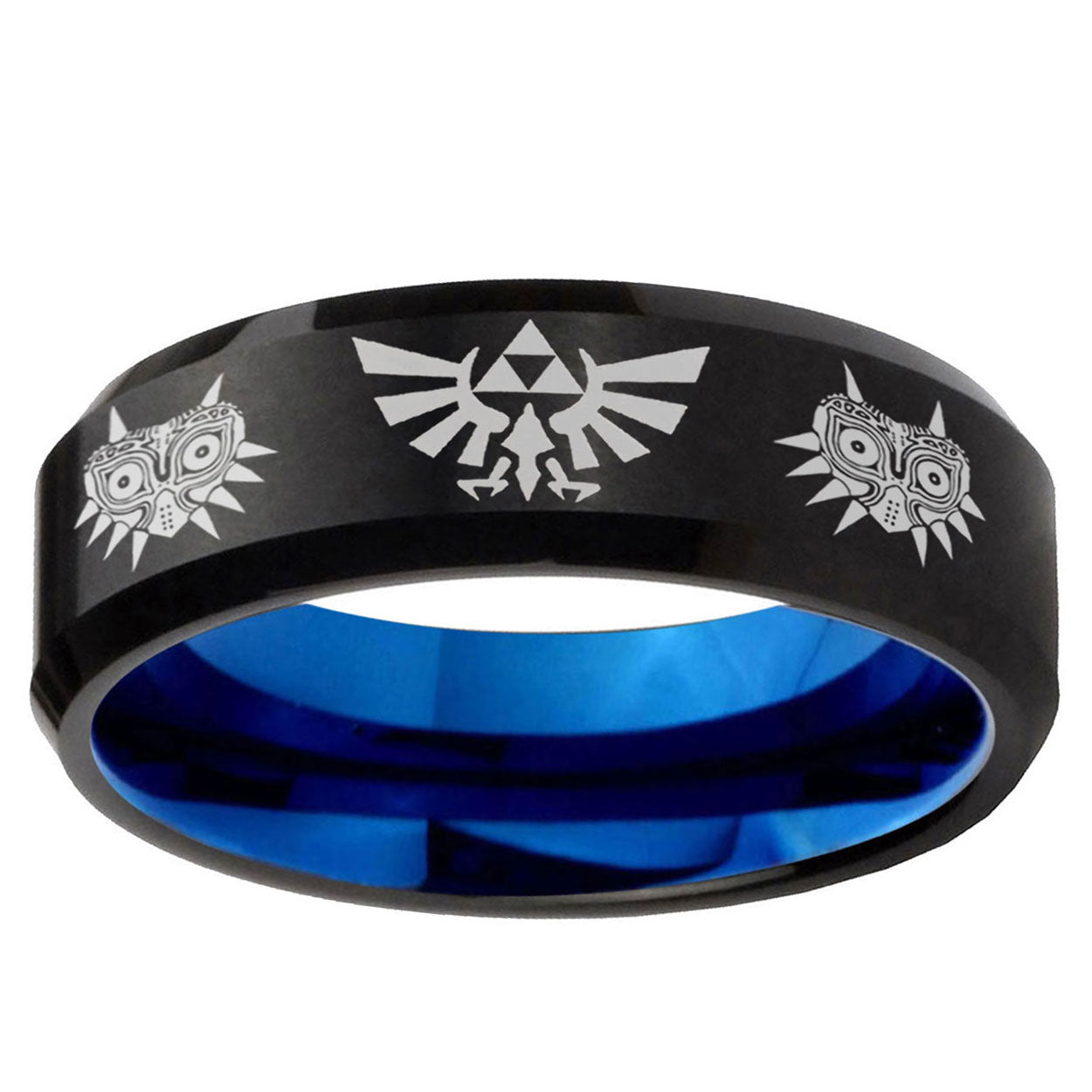 5mm Zelda Majora's Mask Two-Tone Beveled Black Blue Tungsten Promised Ring