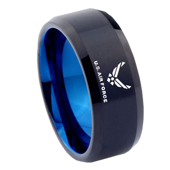 10mm-US-Air-Force-Bevel-Tungsten-Carbide-Blue-Men's-Band-Ring