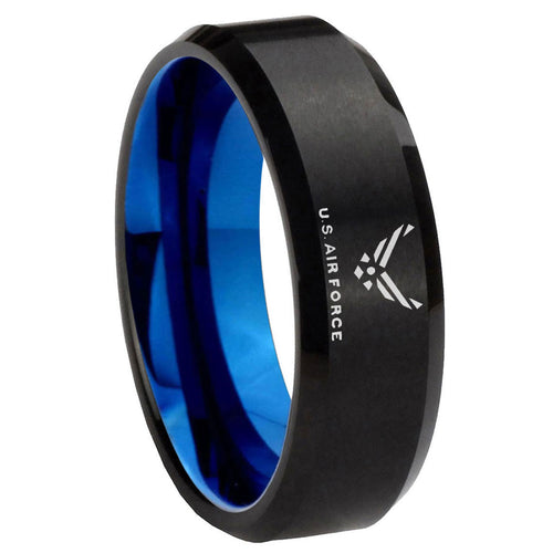 10mm US Air Force Bevel Tungsten Carbide Blue Men's Band Ring