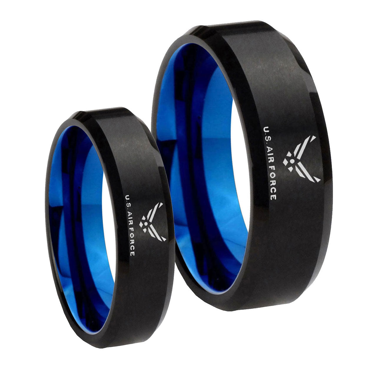 US Air Forces Bevel Blue Tungsten Couple Wedding Bands