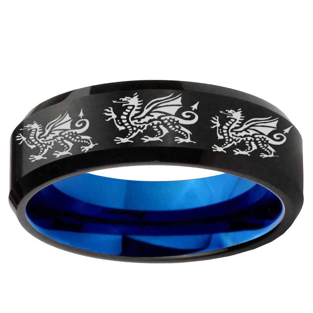 5mm Multiple Dragon Two-Tone Beveled Black Blue Tungsten Promised Ring