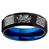 5mm Multiple Dragon Celtic Beveled Blue and BlackTungsten Ring