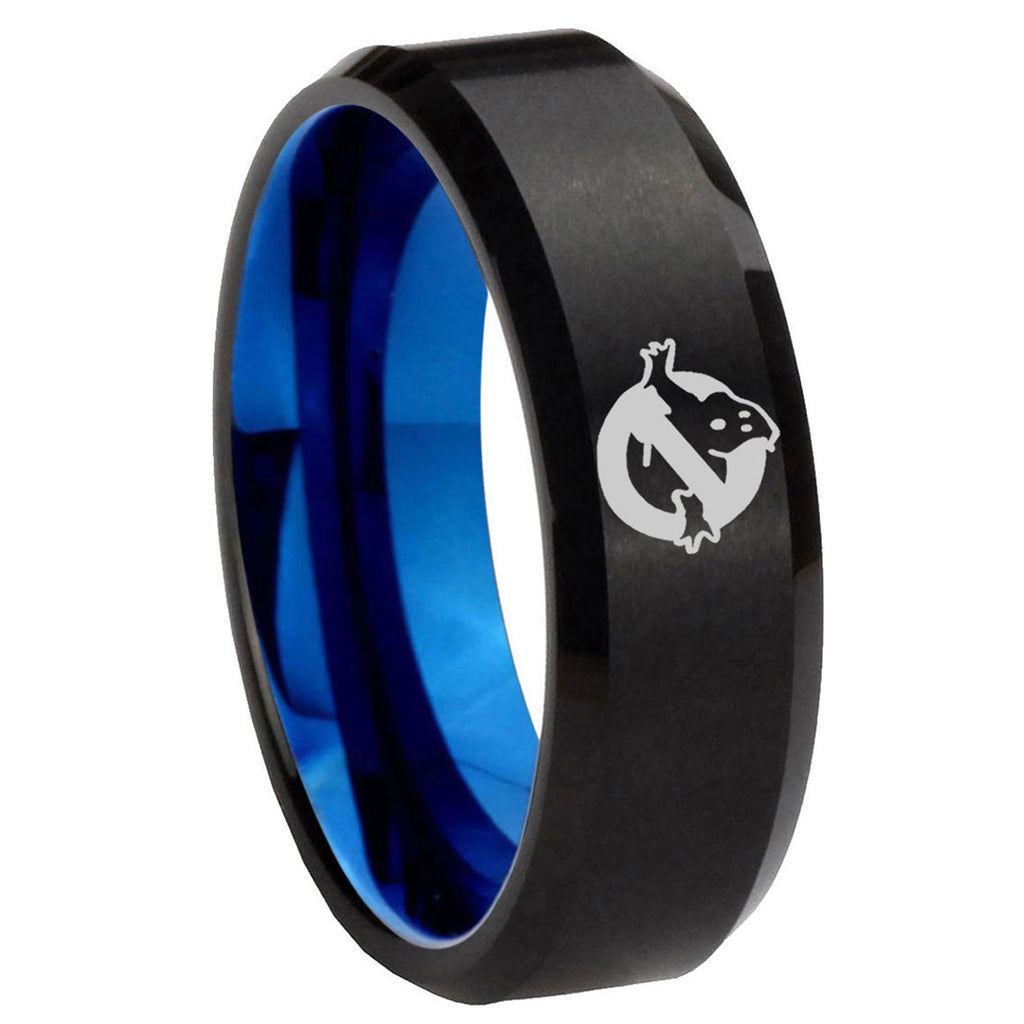 10mm Ghostbusters Bevel Tungsten Carbide Blue Mens Promise Ring