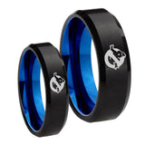 His Hers Ghostbusters Bevel Tungsten Carbide Blue Wedding Ring Set