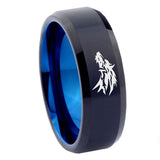 8mm Wolf Beveled Edge Blue Black Tungsten Wedding Bands