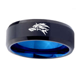 5, 8mm Wolf Beveled Edge Blue Black Tungsten Wedding Bands