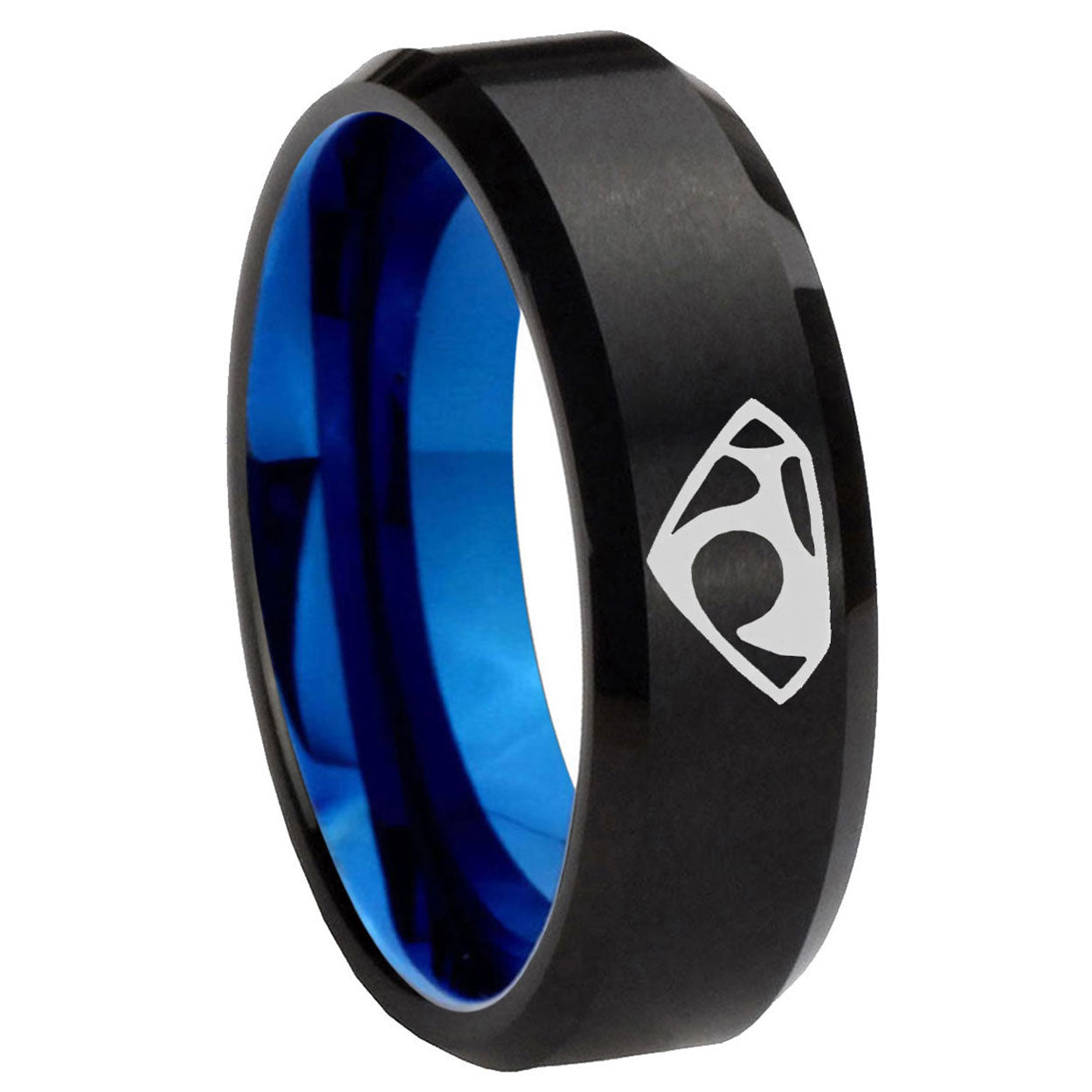 8mm House of Van Two-Tone Beveled Black Blue Tungsten Promised Ring