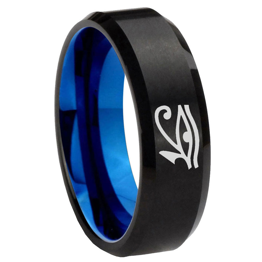 8mm Seeing Eye Two-Tone Beveled Black Blue Tungsten Promised Ring