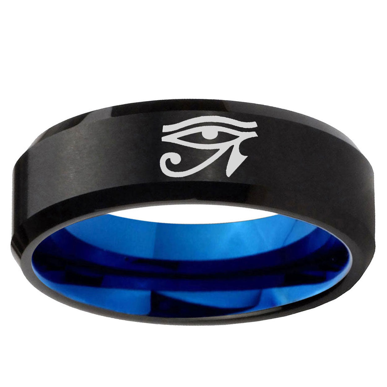 5mm Seeing Eye Two-Tone Beveled Black Blue Tungsten Promised Ring
