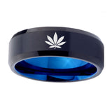 5, 8mm Marijuana Leaf Beveled Edge Blue Black Wedding Band For Men