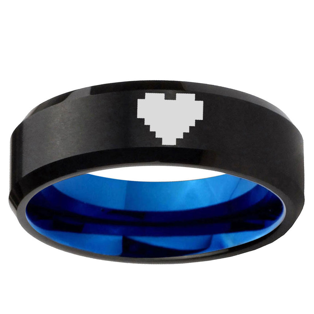 5mm Zelda Heart Two-Tone Beveled Black Blue Tungsten Promised Ring