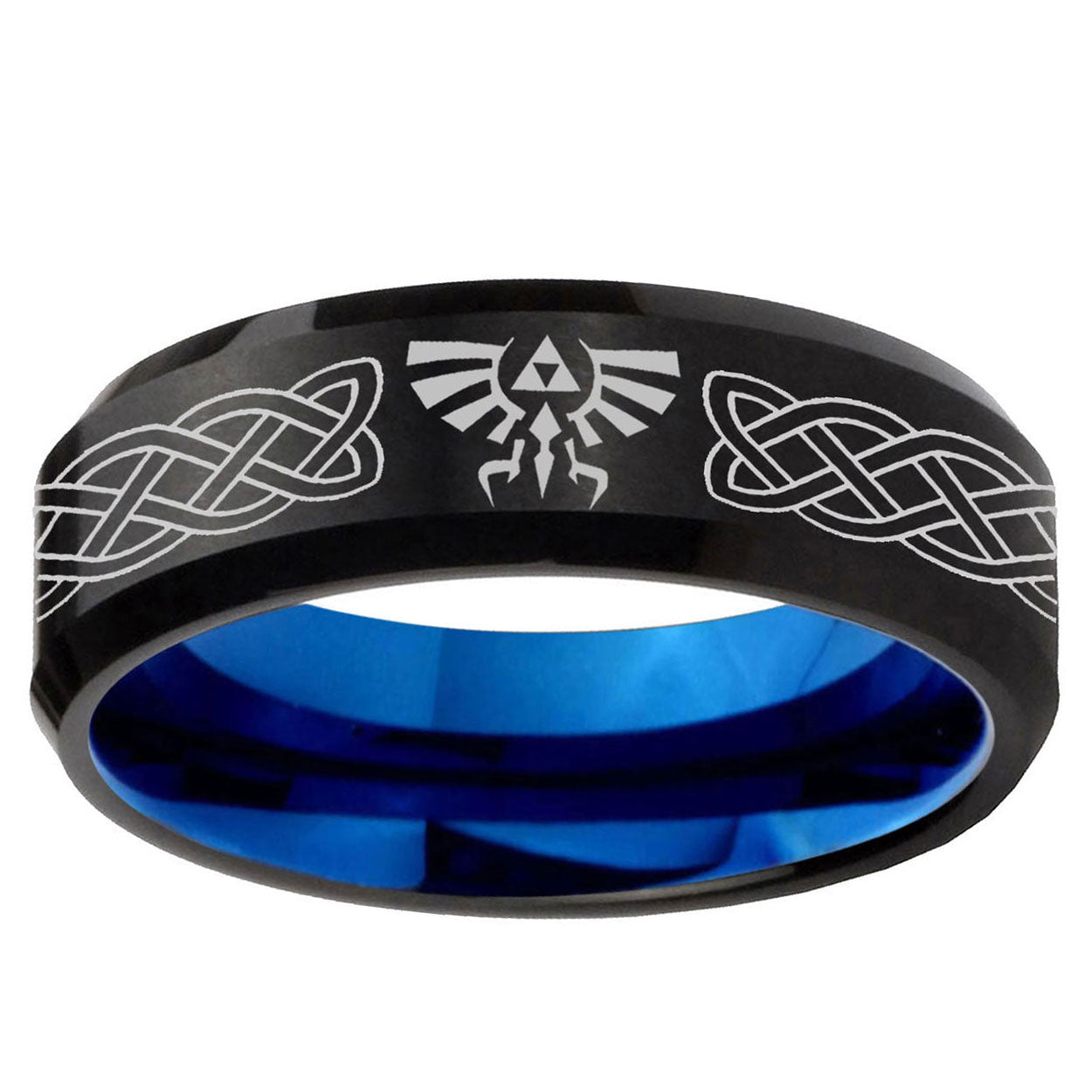 5mm Celtic Zelda Two-Tone Beveled Black Blue Tungsten Promised Ring