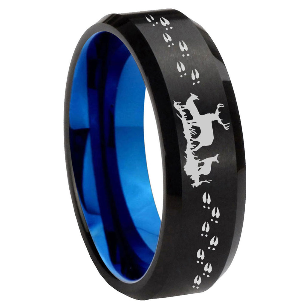 10mm Deer Hunting Bevel Tungsten Carbide Blue Wedding Ring
