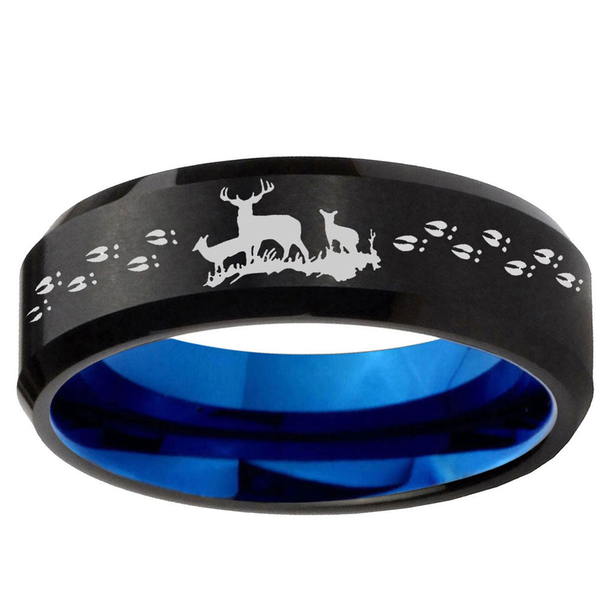10mm Deer Hunting Bevel Tungsten Carbide Blue Wedding Ring