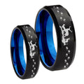 Deer Hunting Bevel Blue Tungsten Wedding Band Set