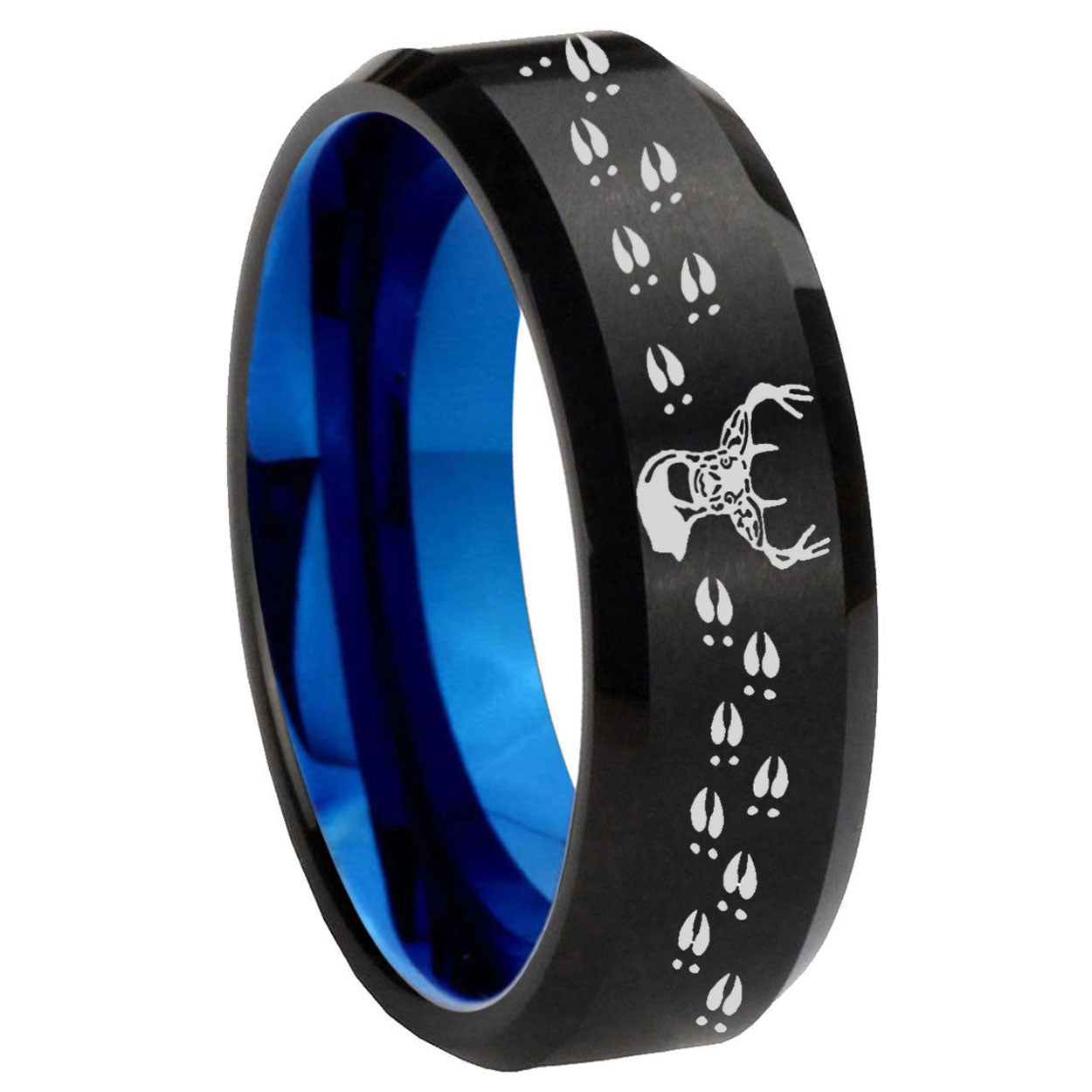 10mm Deer Antler Bevel Tungsten Carbide Blue Wedding Ring