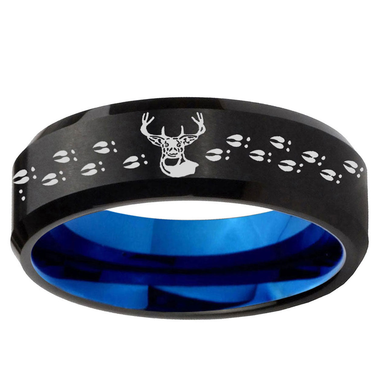 10mm Deer Antler Bevel Tungsten Carbide Blue Wedding Ring