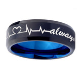 10mm-Heart-Beat-forever-Heart-always-more-Bevel-Tungsten-Blue-Custom-Ring