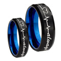 Heart Beat forever Heart always mores Bevel Blue Tungsten Mens Set Rings