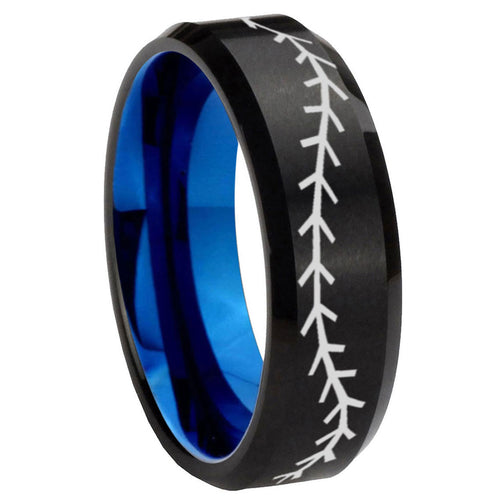 10mm Baseball Bevel Tungsten Carbide Blue Promise Rings