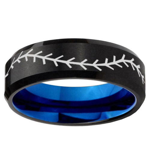 10mm Baseball Bevel Tungsten Carbide Blue Promise Rings