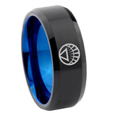 8mm White Lantern Beveled Edge Blue Black Engraved Ring