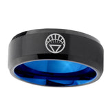 5, 8mm White Lantern Beveled Edge Blue Black Engraved Ring