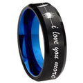 8mm Sound Wave I love you Two-Tone Beveled Black Blue Tungsten Promised Ring