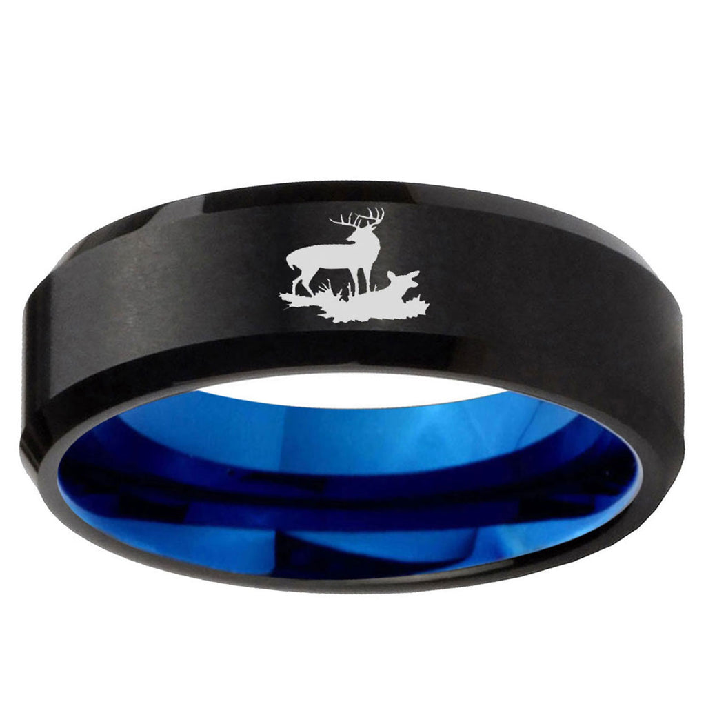 5mm Deer Hunting Two-Tone Beveled Black Blue Tungsten Promised Ring