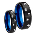 Paw Print Designs Bevel Blue Tungsten Bridal Ring Set