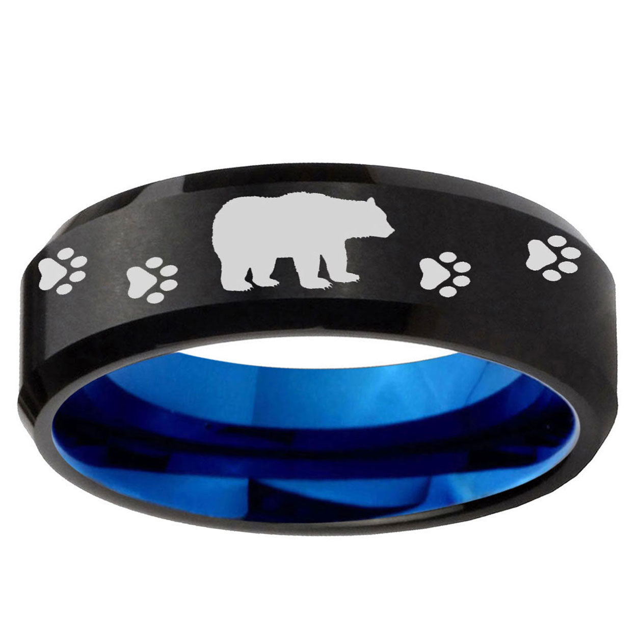5mm Bear and Paw Two-Tone Beveled Black Blue Tungsten Promised Ring