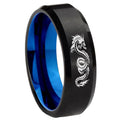 8mm Dragon Symbol Two-Tone Beveled Black Blue Tungsten Promised Ring